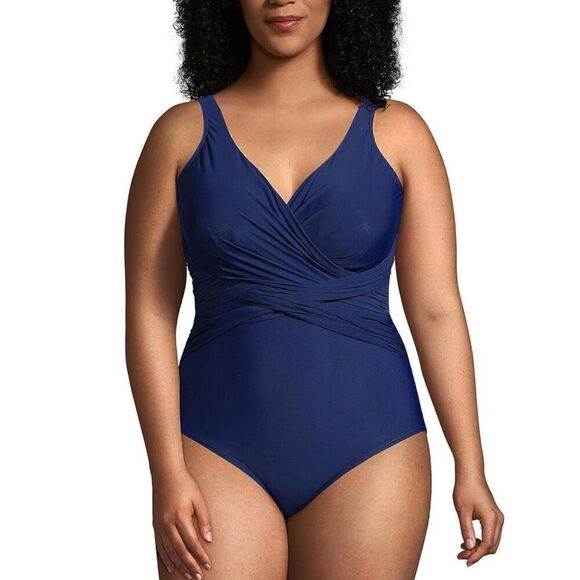 Lands End Womens Slender Suit Wrap One Piece Swimsuit Deep Sea Navy size 18W - Picture 3 of 9